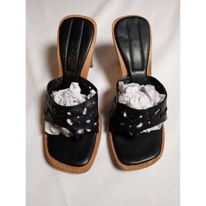 Vintage‎ BCBG Wood and Leather Sandal Heels Size EU 37 (US 7B)